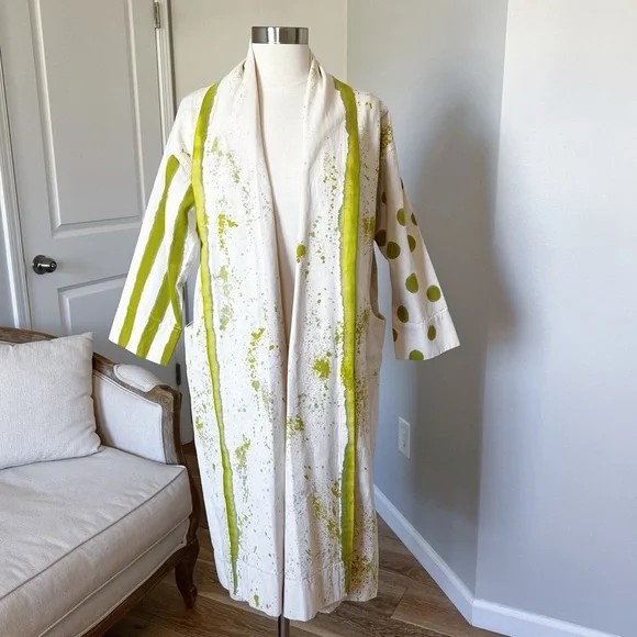 ELIZABETH SUZANN CLYDE JACKET TRENCH HANDPAINTED UPCYCLED COTTON CANVAS XXS/XS - Picture 1 of 14